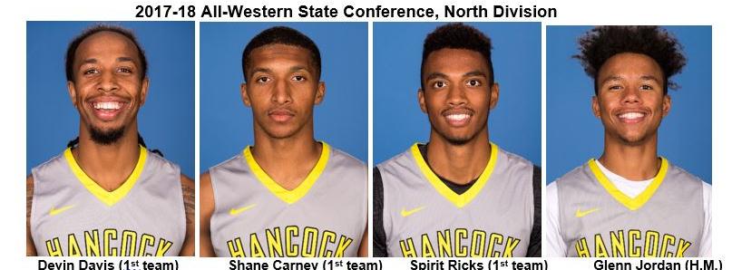 Four Hancock Men's Basketball Players Receive All-Conference Honors, Three Named to First Team